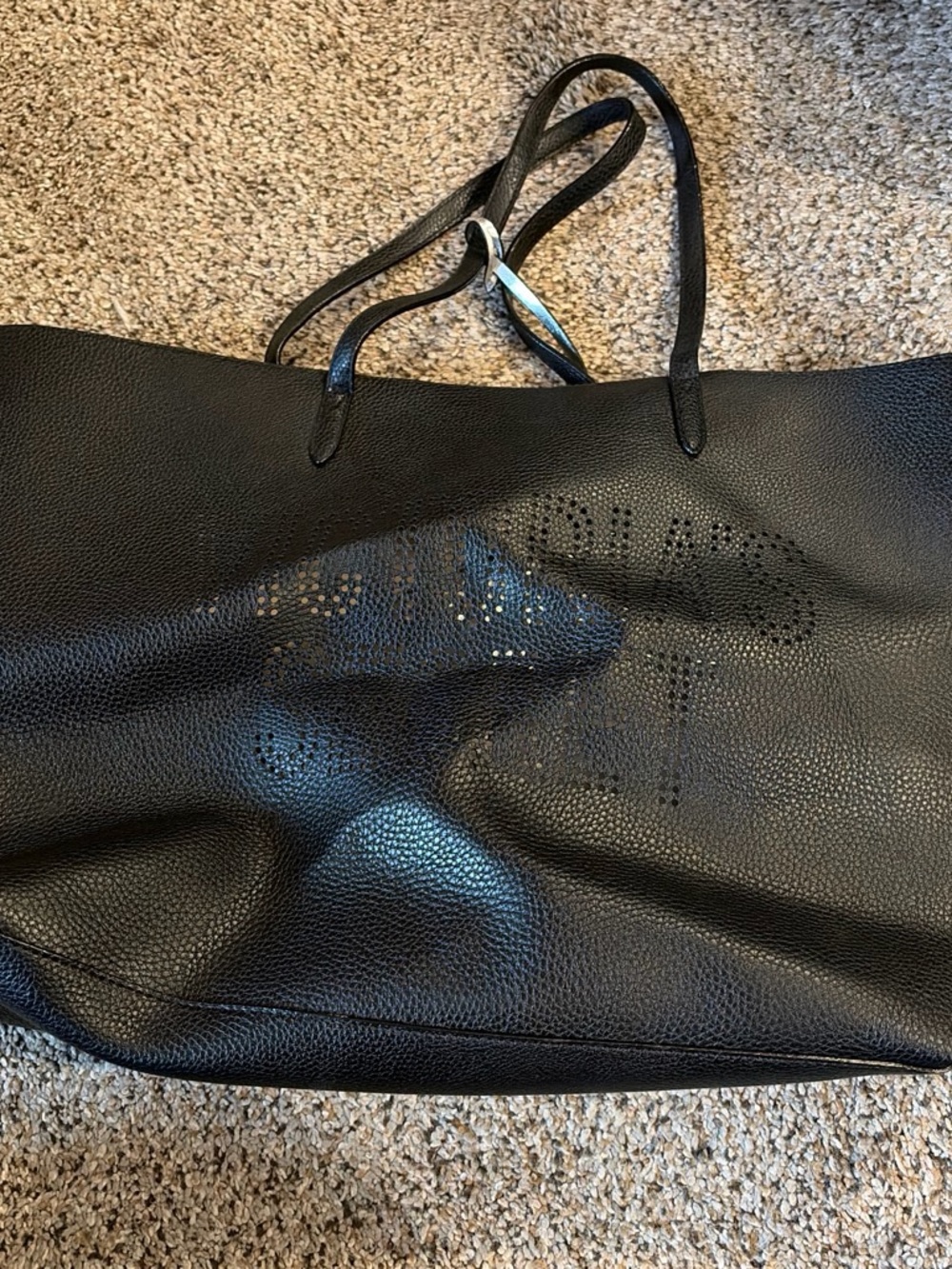 Victoria's Secret Black Pebbled Leather Tote with Perforated Logo